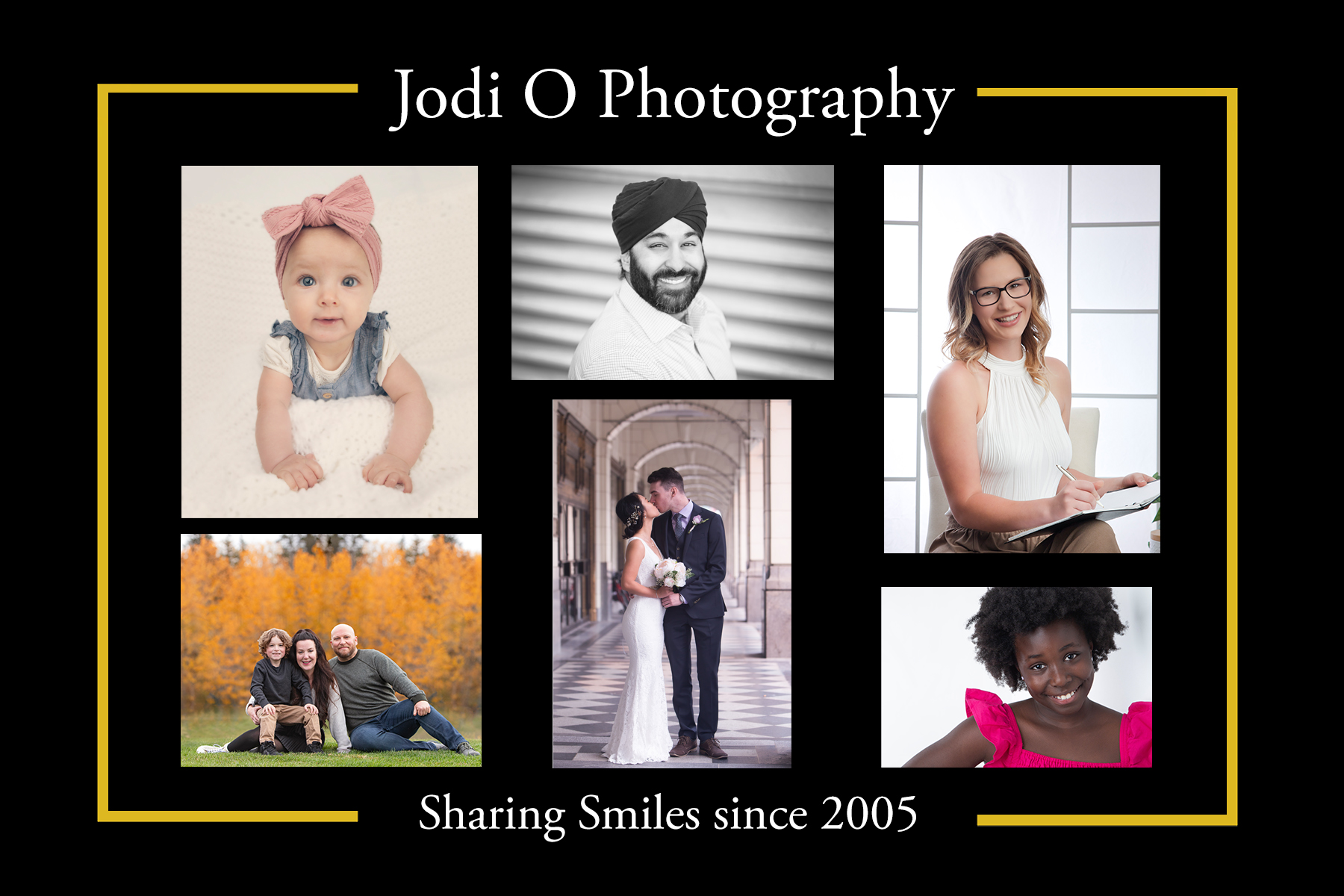 Vibrant collage of happy photography clients mimicking color and style of updated website for Calgary Photographers