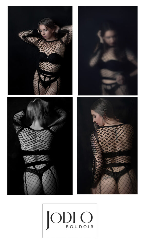 Experimental boudoir photography photos using water and shoot throughs to add a haze creatively.